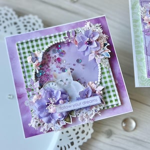 Biglietti di auguri 3D fatti a mano 15 x 15 cm / Delicato, floreale, romantico biglietto per COMPLEANNO / Biglietto di compleanno con fiori in scatola / 25° compleanno