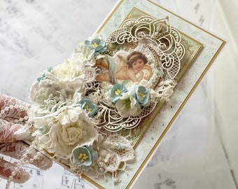 Carte de mariage 3D avec ange / Carte florale et romantique pour mariage, fiançailles, anniversaire / Carte de mariage fleurs / Enveloppe de mariage