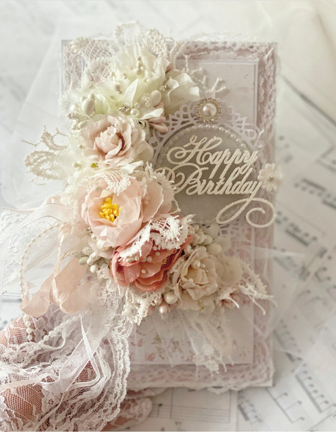 Handmade Floral Birthday Card With Lace Details - Etsy