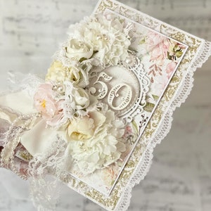 50e anniversaire Cartes de voeux 3D style rétro, Fleurs, carte douce romantique pour maman, anniversaire / Carte personnalisée / Cadeau maman de sa fille