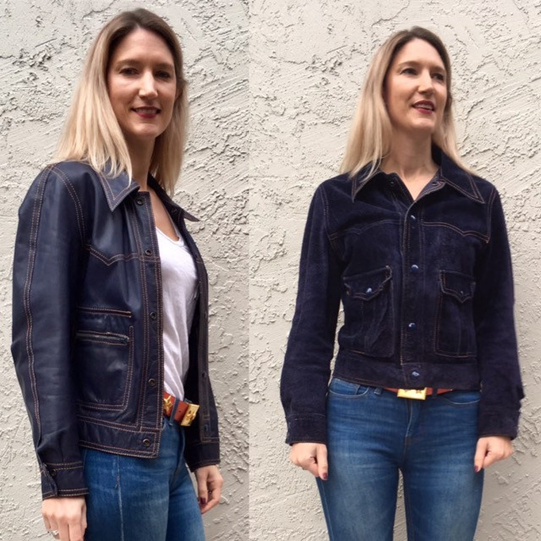 Reversible Leather Jacket in Navy Blue Suede Shirt - Etsy