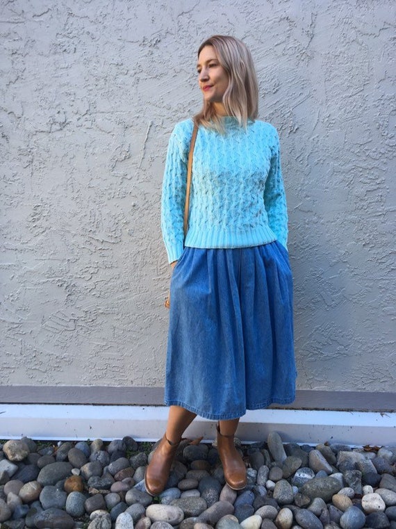 Mint cable knit pullover sweater