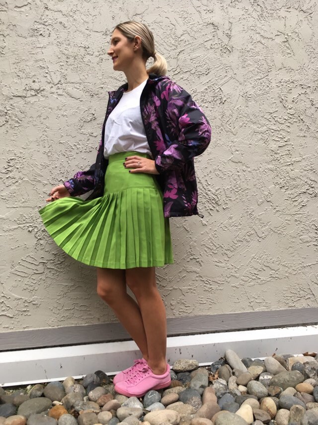 Neon green pleated skirt cheap