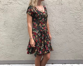 90's floral skater dress with flared hem