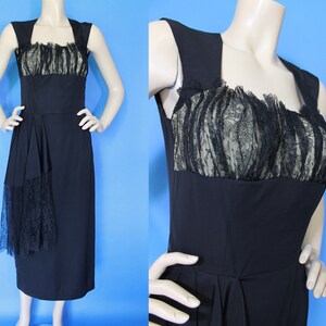 Vintage 40s 50s Gothic Lace Draped Sash Shelf Bust Cocktail Dress Halloween Party / M image 6