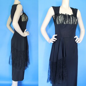 Vintage 40s 50s Gothic Lace Draped Sash Shelf Bust Cocktail Dress Halloween Party / M image 3