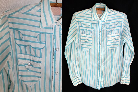 50s Western Shirt / Tem Tex / Vintage Stripe Pearl
