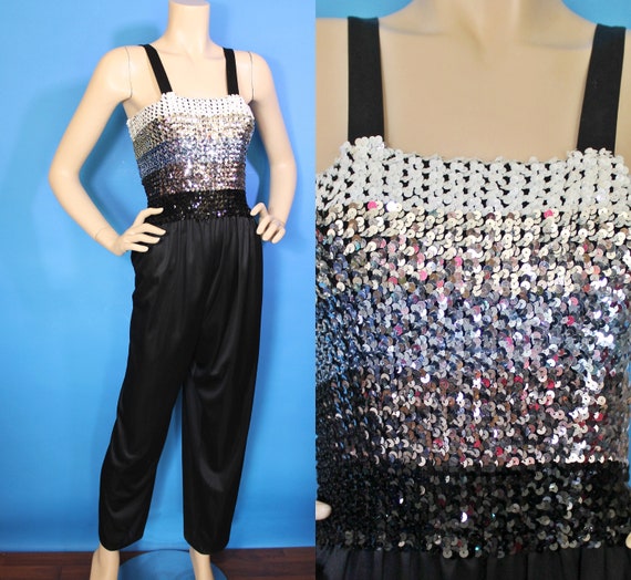 Vintage 70s Black SEQUIN Jumpsuit / Studio 54 JUMP