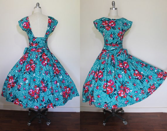 Vintage 80s does 50s Pin Up Dress / Full Skirt / 8