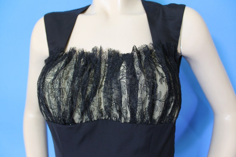 Vintage 40s 50s Gothic Lace Draped Sash Shelf Bust Cocktail Dress Halloween Party / M image 4