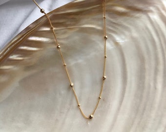 ESTELLE Gold Ball Necklace | Gold Chain Dainty Necklace | Fine Jewelry | Long Layering Thin | 14kt Gold Filled Jewellery