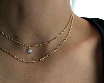 AVA Double Curb Chain Necklace | Multi Strand Demi Fine Jewelry | Layering Double Crystal Charm 14kt Gold Filled Jewellery | Minimal