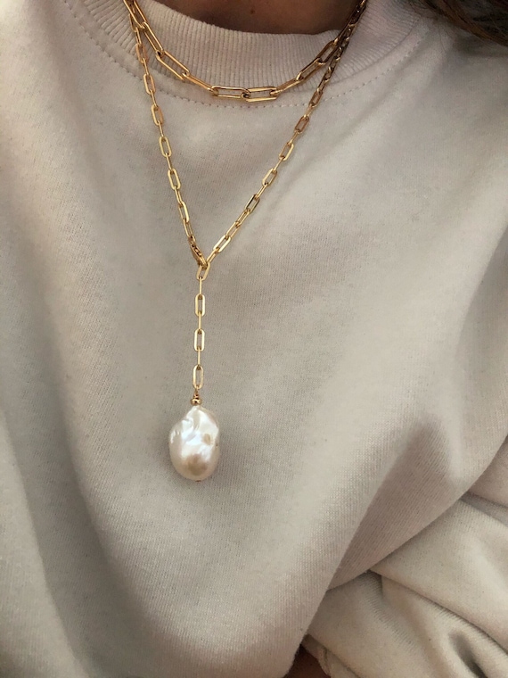 Buy Half Pearl Half Paperclip Necklace Pearl Gold Chain Necklace Gold  Layering Necklace Minimalist Necklace Bridesmaid Necklacetarnish Free  Online in India - Etsy