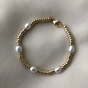 SABINE Pearl Gold Bracelet Gold Bead Bracelet Thick Demi Fine Bracelet 14kt Gold Filled Jewelry Modern Pearl Jewellery image 1