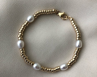 SABINE Pearl Gold Bracelet | Gold Bead Bracelet | Thick Demi Fine Bracelet | 14kt Gold Filled Jewelry | Modern Pearl Jewellery