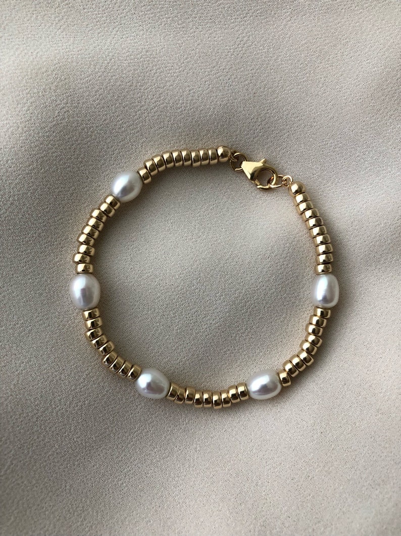 SABINE Pearl Gold Bracelet Gold Bead Bracelet Thick Demi Fine Bracelet 14kt Gold Filled Jewelry Modern Pearl Jewellery image 1