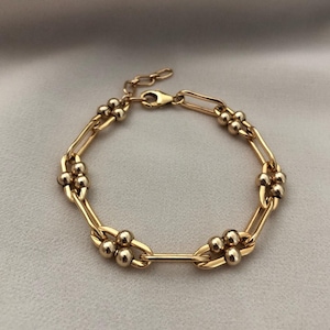 GIGI 14kt Gold Filled Link Bracelet | Long Link Chain Ball Bracelet | Paperclip Chain Jewelry | Thick Bracelet | Demi Fine Jewellery