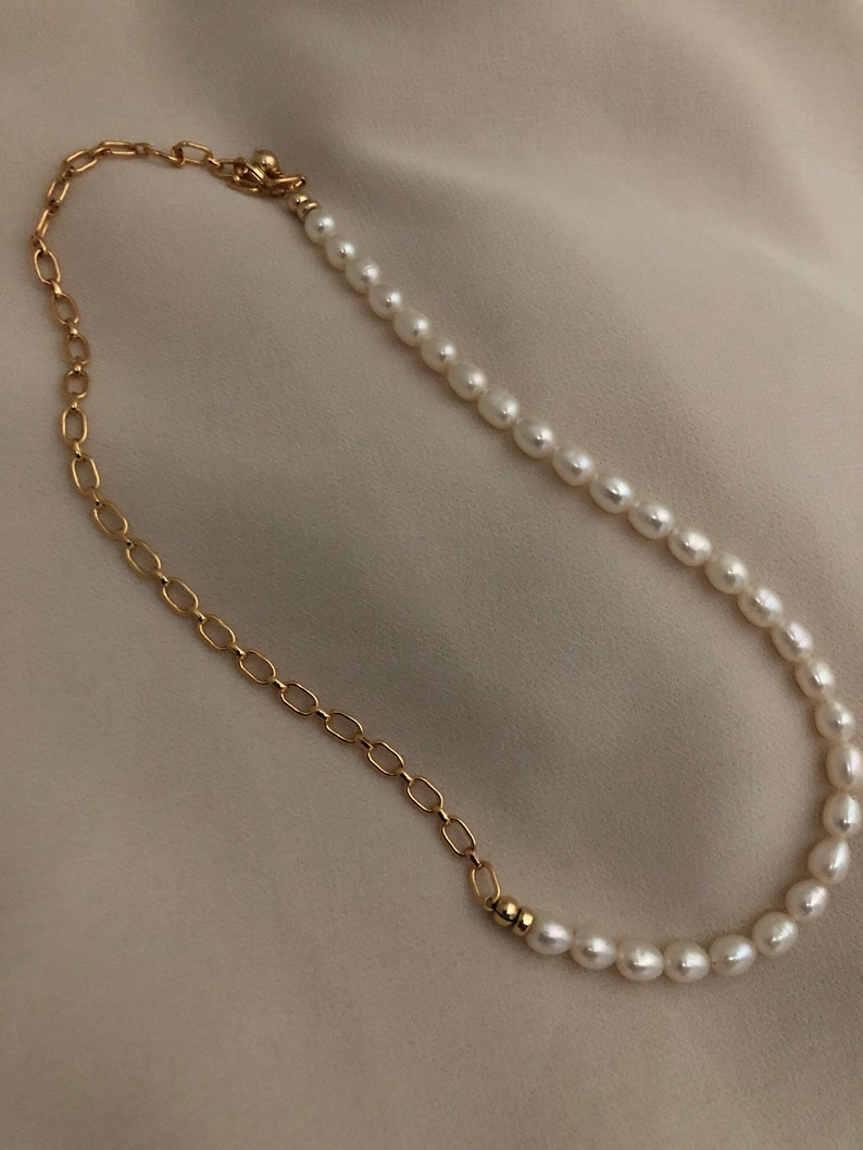 Gold Pearl Chain Necklace EVA Half Pearl Half Chain Etsy
