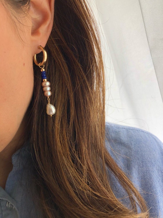 Pearl beaded hoop earrings deals