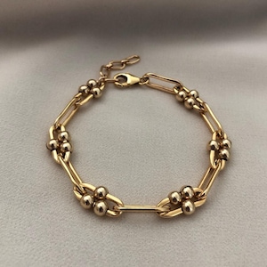 GIGI 14kt Gold Filled Link Bracelet | Long Link Chain Ball Bracelet | Paperclip Chain Jewelry | Thick Bracelet | Demi Fine Jewellery