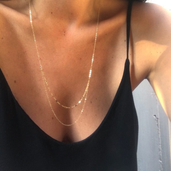ANET Dainty Gold Necklace | Double Multi Strand Chain Necklace | Fine Jewelry | Long Layering Thin | Gold Filled Jewellery | Minimal