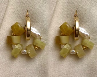 KEA Pearl Beaded Earrings | Gold Hoop Earrings | Multi Coloured Gemstone Hoops Jewelry | Demi Fine Jewellery | Chunky Hoops