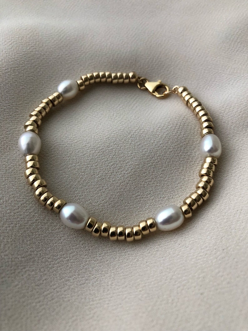 SABINE Pearl Gold Bracelet Gold Bead Bracelet Thick Demi Fine Bracelet 14kt Gold Filled Jewelry Modern Pearl Jewellery image 6