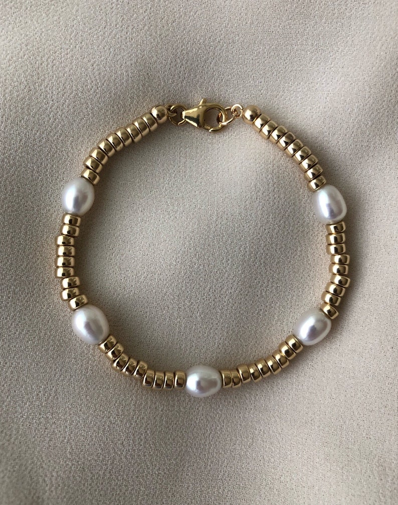 SABINE Pearl Gold Bracelet Gold Bead Bracelet Thick Demi Fine Bracelet 14kt Gold Filled Jewelry Modern Pearl Jewellery image 8