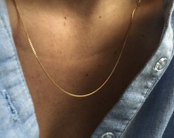 CALLI Dainty Gold Necklace | 14kt Gold Filled Box Chain Simple Necklace | Demi Fine Jewelry | Long Layering Thin Minimal Jewellery