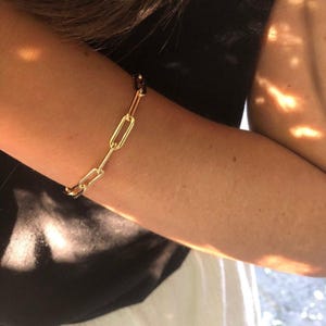 HARLOWE Gold Chain Bracelet | Paperclip Chain Thick Stacking Bracelet | 14kt Gold Filled Minimalist Chunky Rectangle Link Chain Bracelet
