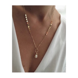 SAPRI Gold Pearl Necklace | Baroque Pearl Drop Statement Necklace | Fine Jewelry | Dot Chain Necklace  | Freshwater Pendant Jewellery