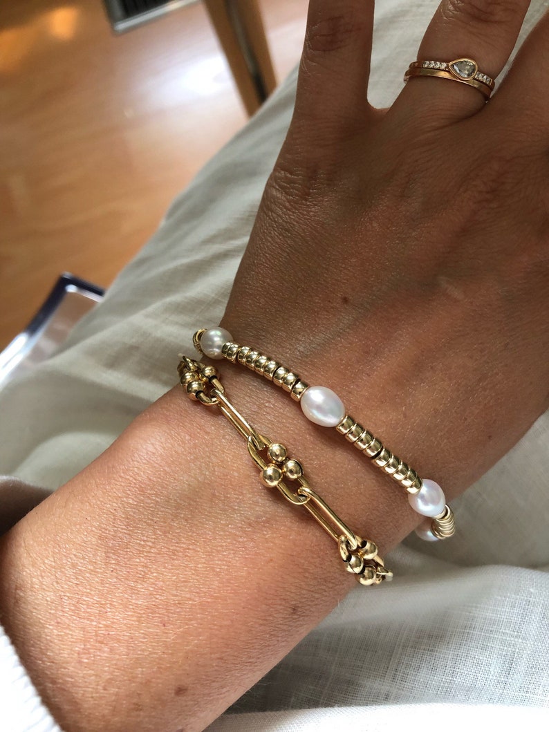 SABINE Pearl Gold Bracelet Gold Bead Bracelet Thick Demi Fine Bracelet 14kt Gold Filled Jewelry Modern Pearl Jewellery image 7