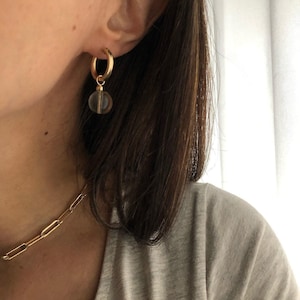 GIA Quartz Gold Hoop Earrings | Thick Chunky Gold Hoops | High Quality 14kt Gold Filled | Gemstone Crystal Demi Fine Jewelry