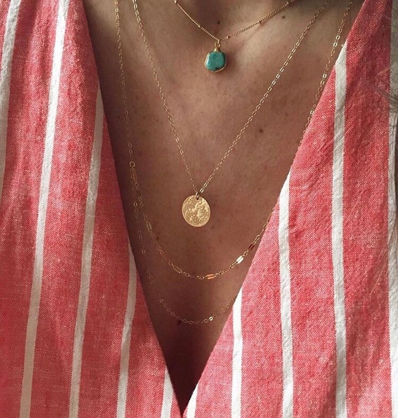 ANET Dainty Gold Necklace Double Multi Strand Chain Necklace Fine