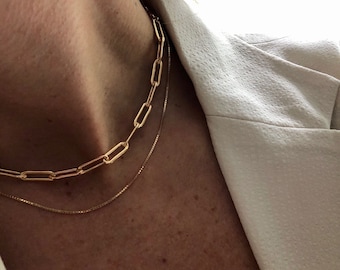 HARLOWE Gold Chain Necklace | Paperclip Long Link Thick Chain | Demi Fine 14kt Gold Filled Jewelry | Minimalist Chunky Chain Jewellery