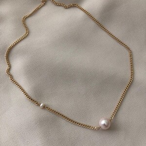 LENA Gold Pearl Chain Necklace | Curb Chain Minimalist Necklace | Freshwater Pearl Beaded Layering Necklace | 14kt Gold Filled Necklace image 2