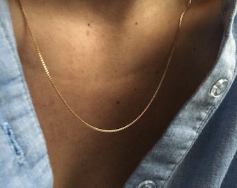 CALLI Dainty Gold Necklace | 14kt Gold Filled Box Chain Simple Necklace | Demi Fine Jewelry | Long Layering Thin Minimal Jewellery