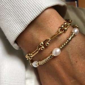 SABINE Pearl Gold Bracelet Gold Bead Bracelet Thick Demi Fine Bracelet 14kt Gold Filled Jewelry Modern Pearl Jewellery image 4