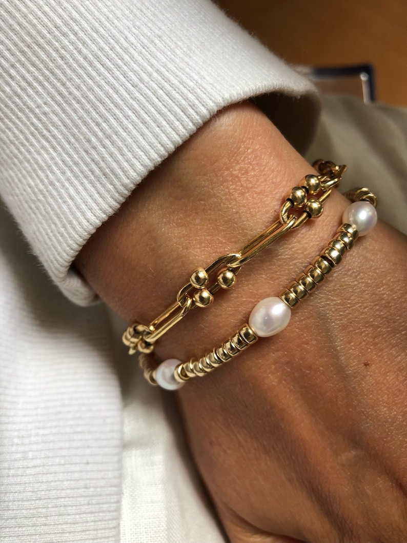 SABINE Pearl Gold Bracelet Gold Bead Bracelet Thick Demi Fine Bracelet 14kt Gold Filled Jewelry Modern Pearl Jewellery image 4