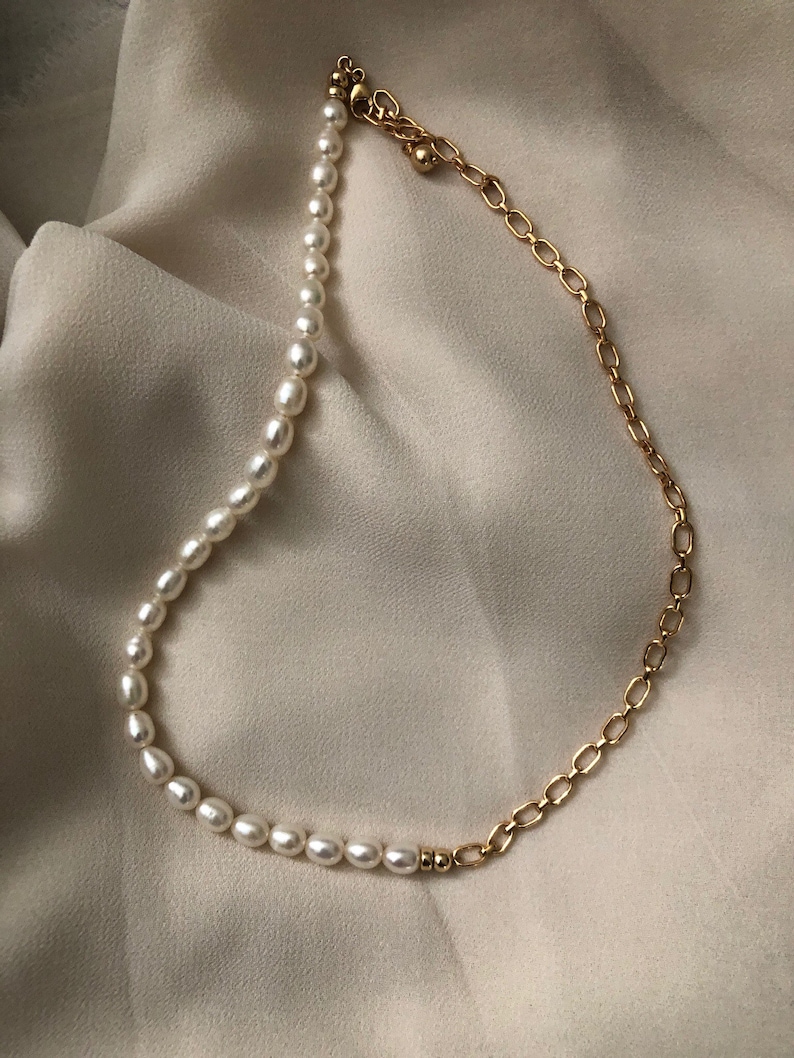 Gold Pearl Chain Necklace EVA Half Pearl Half Chain Etsy Gold Pearl Chain Necklace EVA Half Pearl Half Chain Etsy