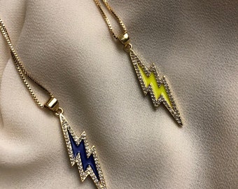 RAI Lightning Bolt Necklace | Gold Pendant Charm | Enamel Jewelry | Thunder Charm Statement Necklace | Rock and Roll Jewellery