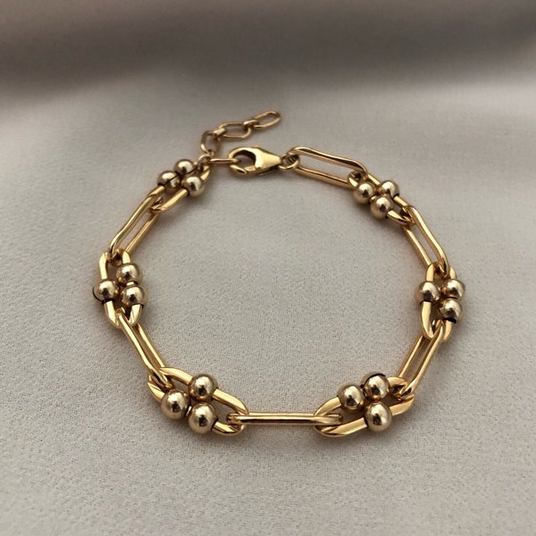 Pulsera de eslabón de oro GIGI / Pulsera de bola de cadena de eslabón largo llena de oro de 14kt / Joyería de cadena de clip / Pulsera gruesa / Joyería fina Demi