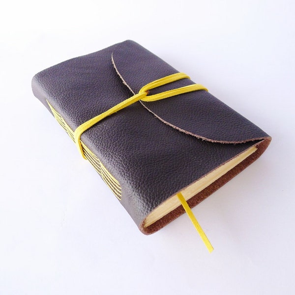 Soft leather journal, leather travel journal, leather notebook, yellow, brown