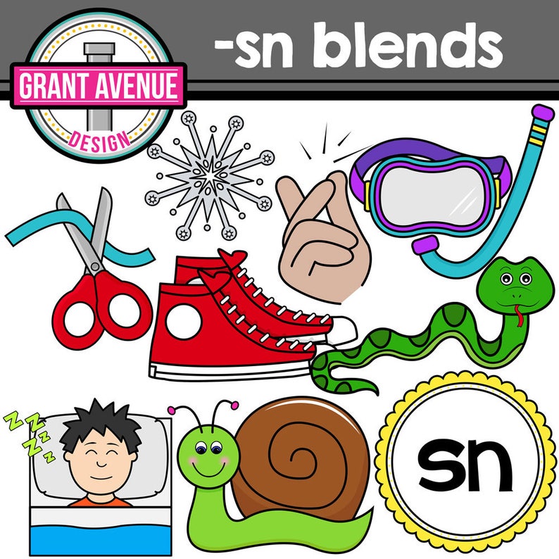 S Blends Clipart Sn Words Clipart Etsy