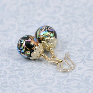 Handmade Tensha bead earrings, Japanese dangle earrings, Handcrafted earrings, Gold dangle earrings, Japanese beaded earrings