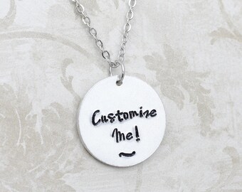 Custom hand-stamped necklace, Personalized my word, Custom stamped disc necklace, BFF necklace