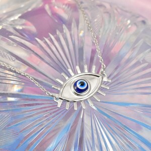 Silver evil eye necklace, Blue evil eye pendant, All-seeing eye necklace, Evil eye gift for her, Evil eye protection necklace