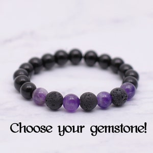 May include: Black and purple gemstone bracelet with lava beads. Choose your gemstone!