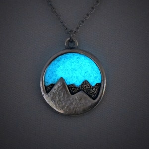 Glow in the dark mountain necklace, Unique mountain jewelry, Gift for mountain climber, Glow in the dark necklace, Gift for adventurer