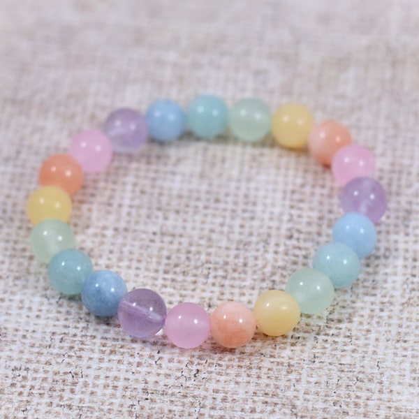 Pastel rainbow gemstone bracelet, Ombre Pastel bracelet, Colorful gemstone bracelet, Healing gemstone bracelet, Rainbow crystal bracelet
